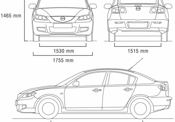 Mazda 3 Sedan (2007) (Мазда 3 Седан (2007)) - чертежи (рисунки) автомобиля